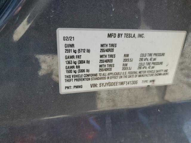 5YJYGDEE1MF141306 - 2021 TESLA MODEL Y GRAY photo 12