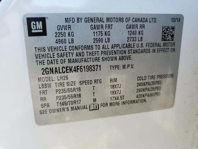 2GNALCEK4F6198371 - 2015 CHEVROLET EQUINOX LT WHITE photo 13