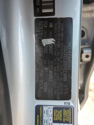 KNAFZ4A80F5342102 - 2015 KIA FORTE EX SILVER photo 12