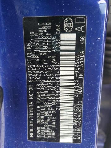 2T1BURHEXHC814207 - 2017 TOYOTA COROLLA L ლურჯი ფოტო 12