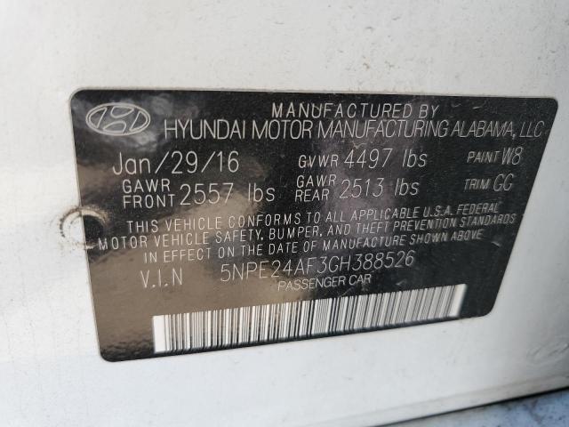 5NPE24AF3GH388526 - 2016 HYUNDAI SONATA SE WHITE photo 12