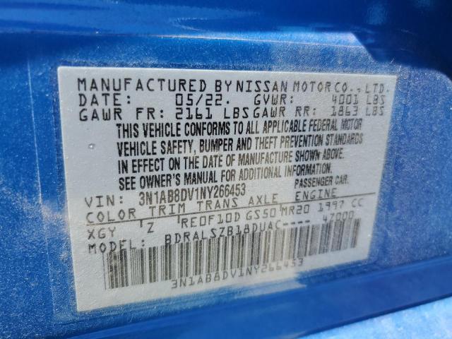 3N1AB8DV1NY266453 - 2022 NISSAN SENTRA SR BLUE photo 12