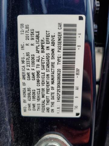 1HGCP253X9A080620 - 2009 HONDA ACCORD LX BLUE photo 12