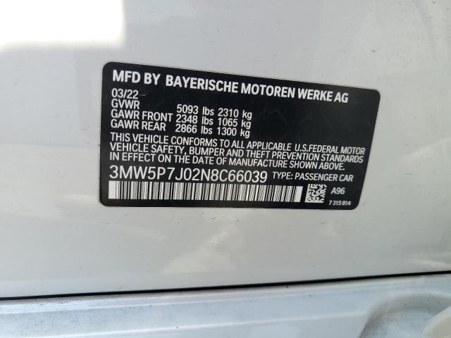 3MW5P7J02N8C66039 - 2022 BMW 330E WHITE photo 13