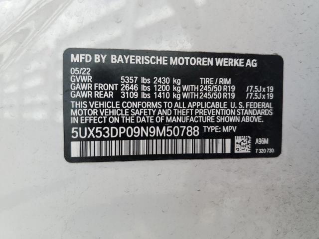 5UX53DP09N9M50788 - 2022 BMW X3 XDRIVE30I WHITE photo 13