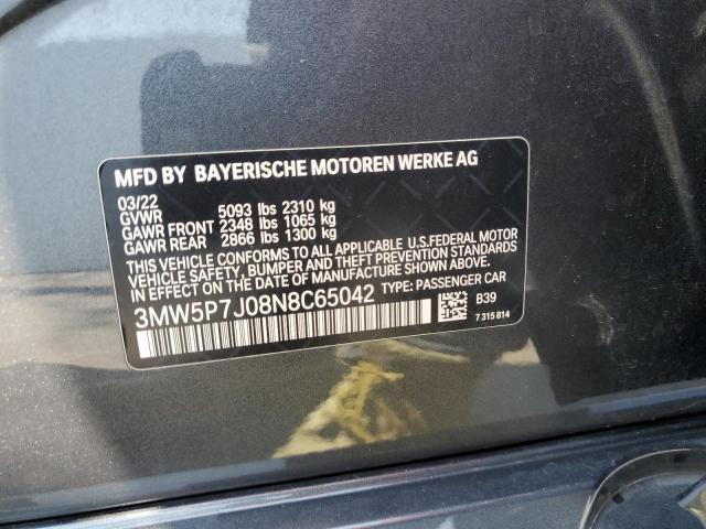 3MW5P7J08N8C65042 - 2022 BMW 330E GRAY photo 12