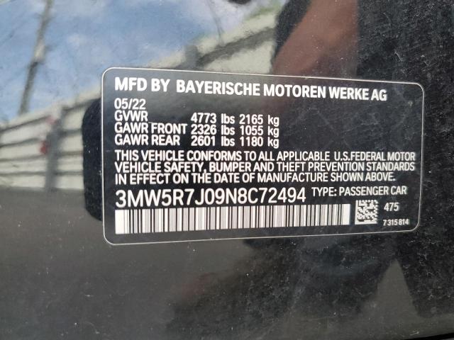 3MW5R7J09N8C72494 - 2022 BMW 330XI BLACK photo 12