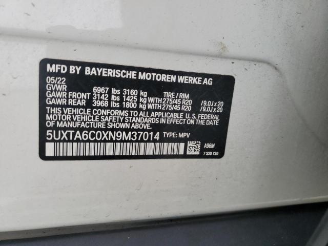 5UXTA6C0XN9M37014 - 2022 BMW X5 XDRIVE45E WHITE photo 12