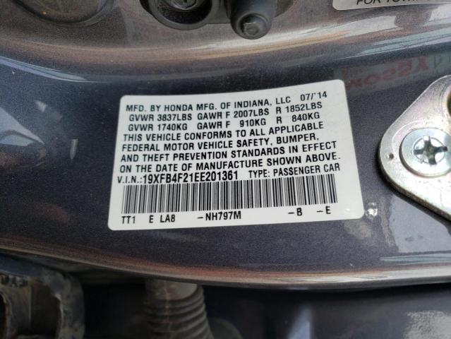 19XFB4F21EE201361 - 2014 HONDA CIVIC HYBRID GRAY photo 12