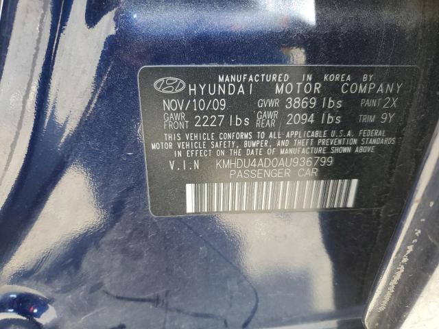 KMHDU4AD0AU936799 - 2010 HYUNDAI ELANTRA BLUE BLUE photo 12