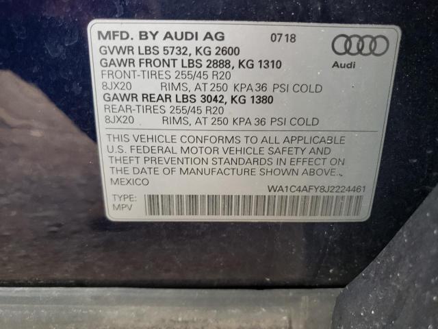 WA1C4AFY8J2224461 - 2018 AUDI SQ5 PRESTIGE BLUE photo 13