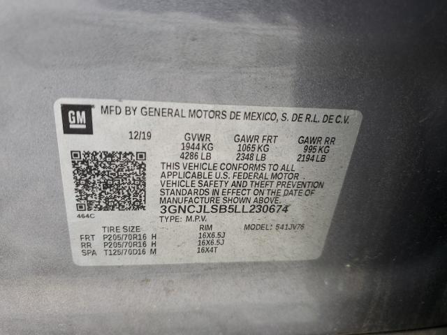 3GNCJLSB5LL230674 - 2020 CHEVROLET TRAX 1LT 灰色 照片 12