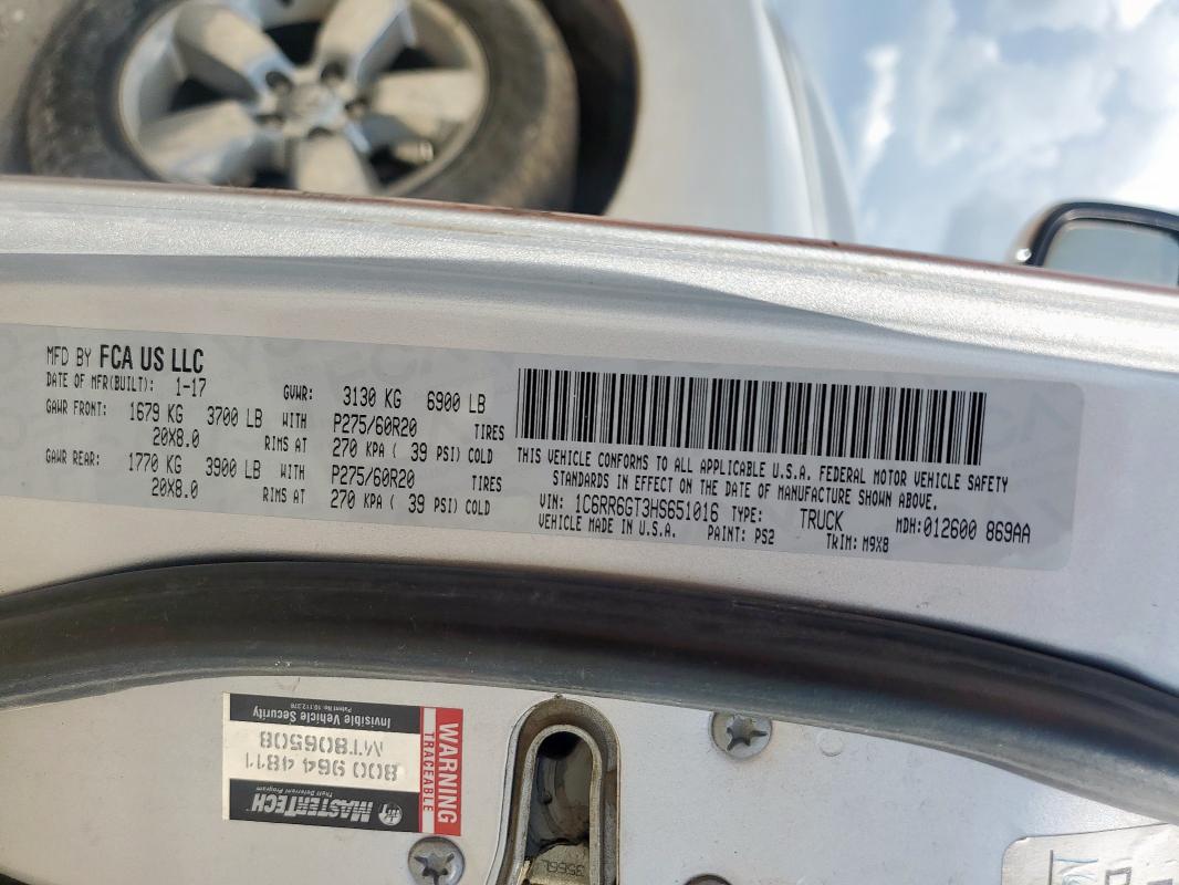 1C6RR6GT3HS651016 - 2017 RAM 1500 SLT 银色 照片 12