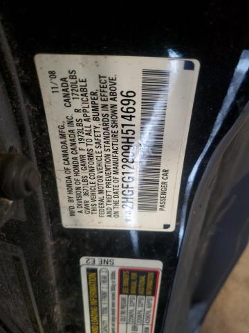 2HGFG12809H514696 - 2009 HONDA CIVIC EX BLACK photo 12