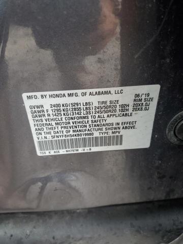 5FNYF8H54KB019980 - 2019 HONDA PASSPORT EXL Szary zdjęcie 14