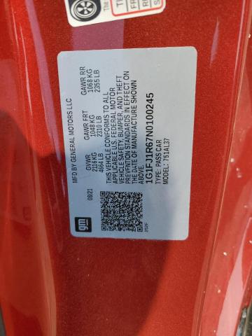 1G1FJ1R67N0100245 - 2022 CHEVROLET CAMARO ZL1 红色 照片 12