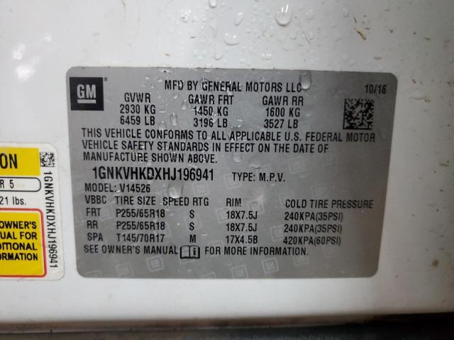 1GNKVHKDXHJ196941 - 2017 CHEVROLET TRAVERSE LT WHITE photo 13