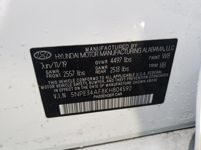 5NPE34AF8KH804592 - 2019 HYUNDAI SONATA LIMITED WHITE photo 12