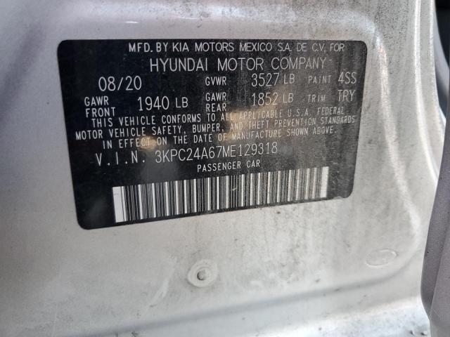 3KPC24A67ME129318 - 2021 HYUNDAI ACCENT SE SILVER photo 12