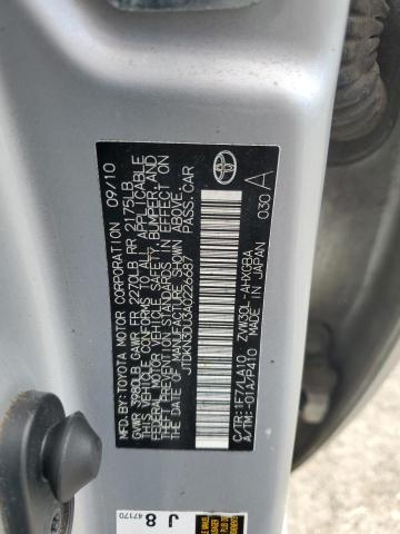 JTDKN3DU3A0226687 - 2010 TOYOTA PRIUS 银色 照片 12