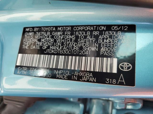 JTDKDTB30C1012041 - 2012 TOYOTA PRIUS C 青绿色 照片 12