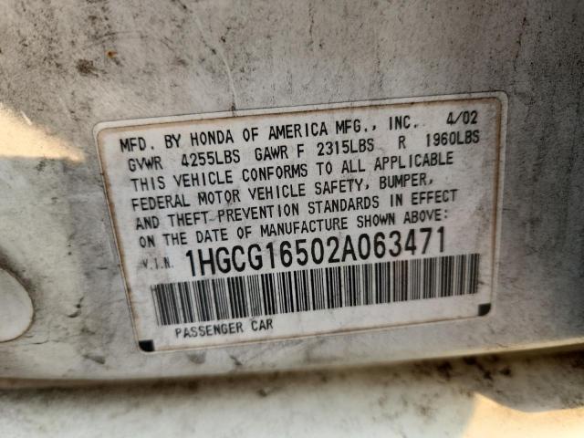 1HGCG16502A063471 - 2002 HONDA ACCORD EX WHITE photo 12