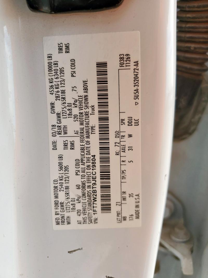 1FT7W2BT9JEC19804 - 2018 FORD F250 SUPER DUTY თეთრი ფოტო 12