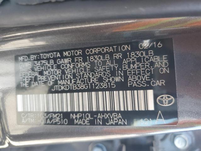 JTDKDTB38G1123815 - 2016 TOYOTA PRIUS C GRAY photo 12