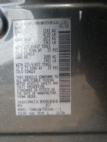 5N1AT2MV2JC806866 - 2018 NISSAN ROGUE S Gris photo 12