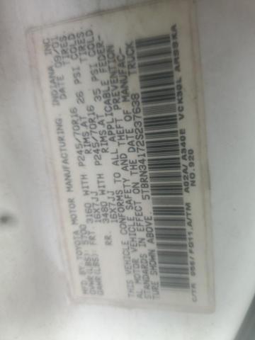 5TBRN34172S237638 - 2002 TOYOTA TUNDRA ACCESS CAB SR5 WHITE photo 10