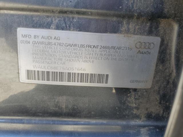 WAULC68E75A051646 - 2005 AUDI A4 1.8T QUATTRO BLUE photo 13