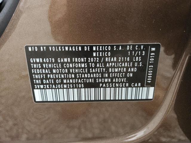 3VW2K7AJ0EM251105 - 2014 VOLKSWAGEN JETTA BASE BROWN photo 12