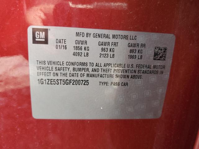 1G1ZE5ST5GF200725 - 2016 CHEVROLET MALIBU LT RED photo 12