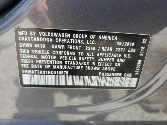 1VWAT7A31HC018575 - 2017 VOLKSWAGEN PASSAT S Сірий фото 13