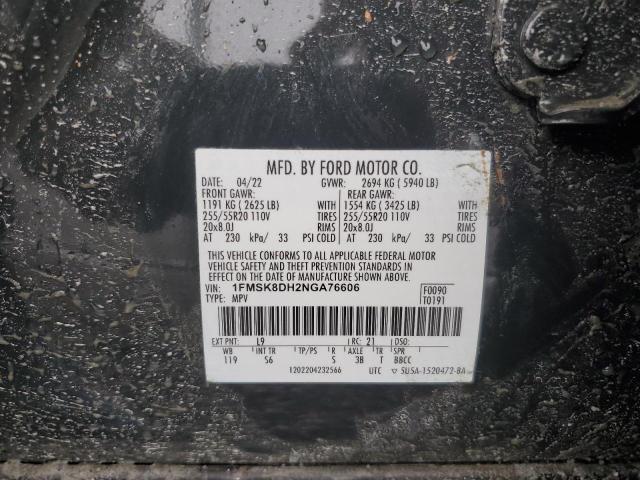 1FMSK8DH2NGA76606 - 2022 FORD EXPLORER XLT Grau Foto 13