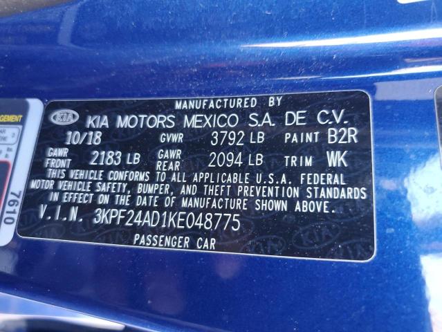 3KPF24AD1KE048775 - 2019 KIA FORTE FE أزرق صورة 12