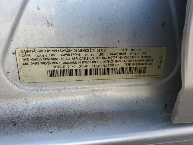 3VWEF71K27M173097 - 2007 VOLKSWAGEN JETTA WOLFSBURG 银色 照片 13
