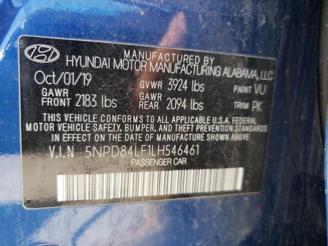 5NPD84LF1LH546461 - 2020 HYUNDAI ELANTRA SEL BLUE photo 12