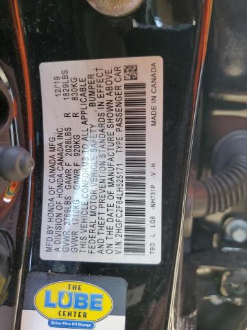 2HGFC2F84LH525171 - 2020 HONDA CIVIC SPORT შავი ფოტო 12