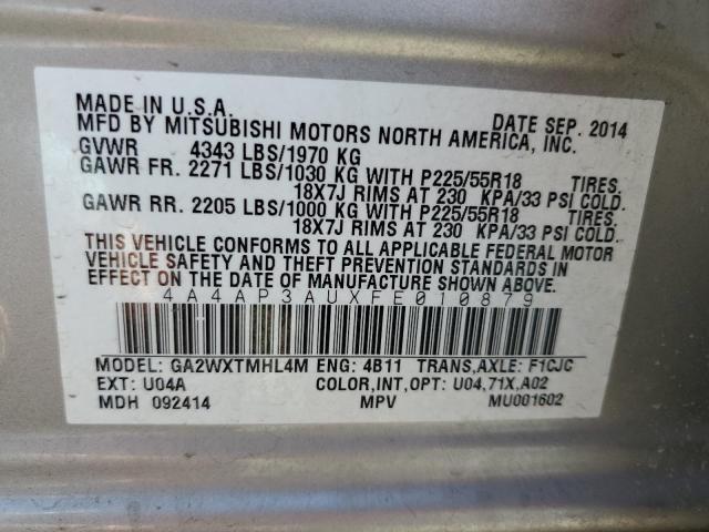 4A4AP3AUXFE010879 - 2015 MITSUBISHI OUTLANDER ES SILVER photo 13