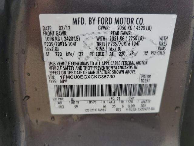 1FMCU0EGXCKC35730 - 2012 FORD ESCAPE LIMITED 灰色 照片 14