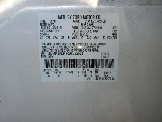 2LMPJ8LR1GBL32025 - 2016 LINCOLN MKX RESERVE WHITE photo 13