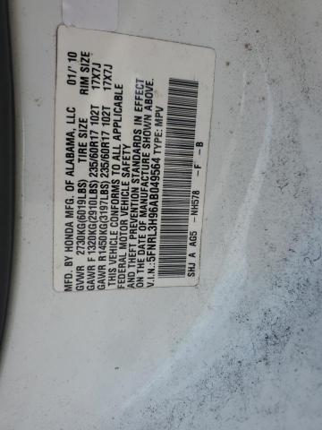 5FNRL3H96AB049564 - 2010 HONDA ODYSSEY TOURING თეთრი ფოტო 13