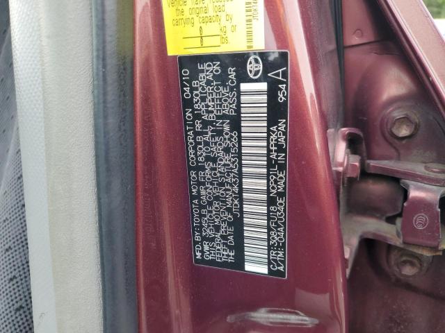 JTDKT4K37A5315266 - 2010 TOYOTA YARIS BURGUNDY photo 12