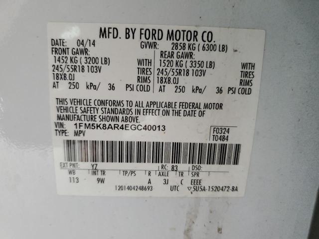 1FM5K8AR4EGC40013 - 2014 FORD EXPLORER POLICE INTERCEPTOR WHITE photo 13