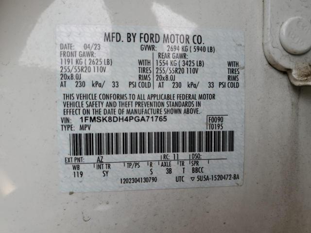 1FMSK8DH4PGA71765 - 2023 FORD EXPLORER XLT 白色 照片 13