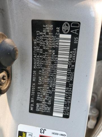 2T1BU4EEXDC031261 - 2013 TOYOTA COROLLA BASE 银色 照片 12