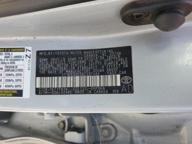 2T1KR32E06C597464 - 2006 TOYOTA COROLLA MA XR SILVER photo 12