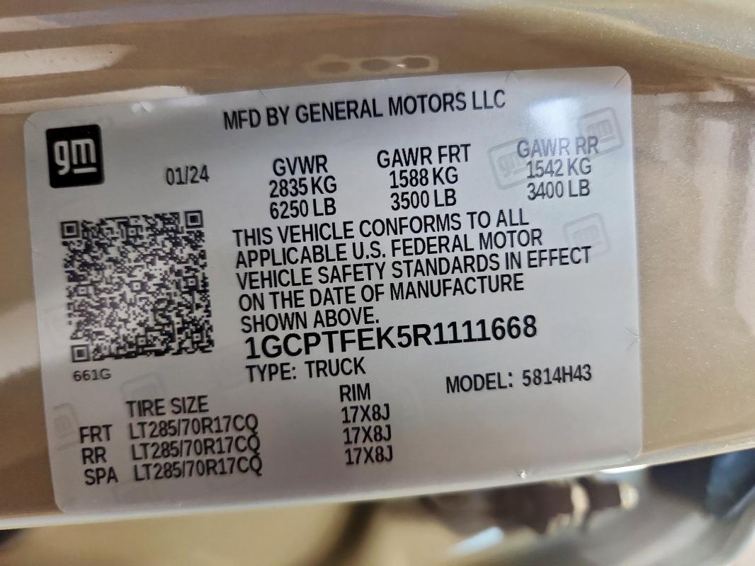 1GCPTFEK5R1111668 - 2024 CHEVROLET COLORADO ZR2 TAN photo 12