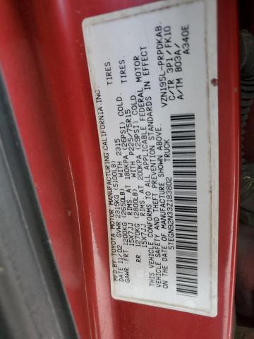5TEGN92N33Z183802 - 2003 TOYOTA TACOMA DOUBLE CAB PRERUNNER RED photo 12